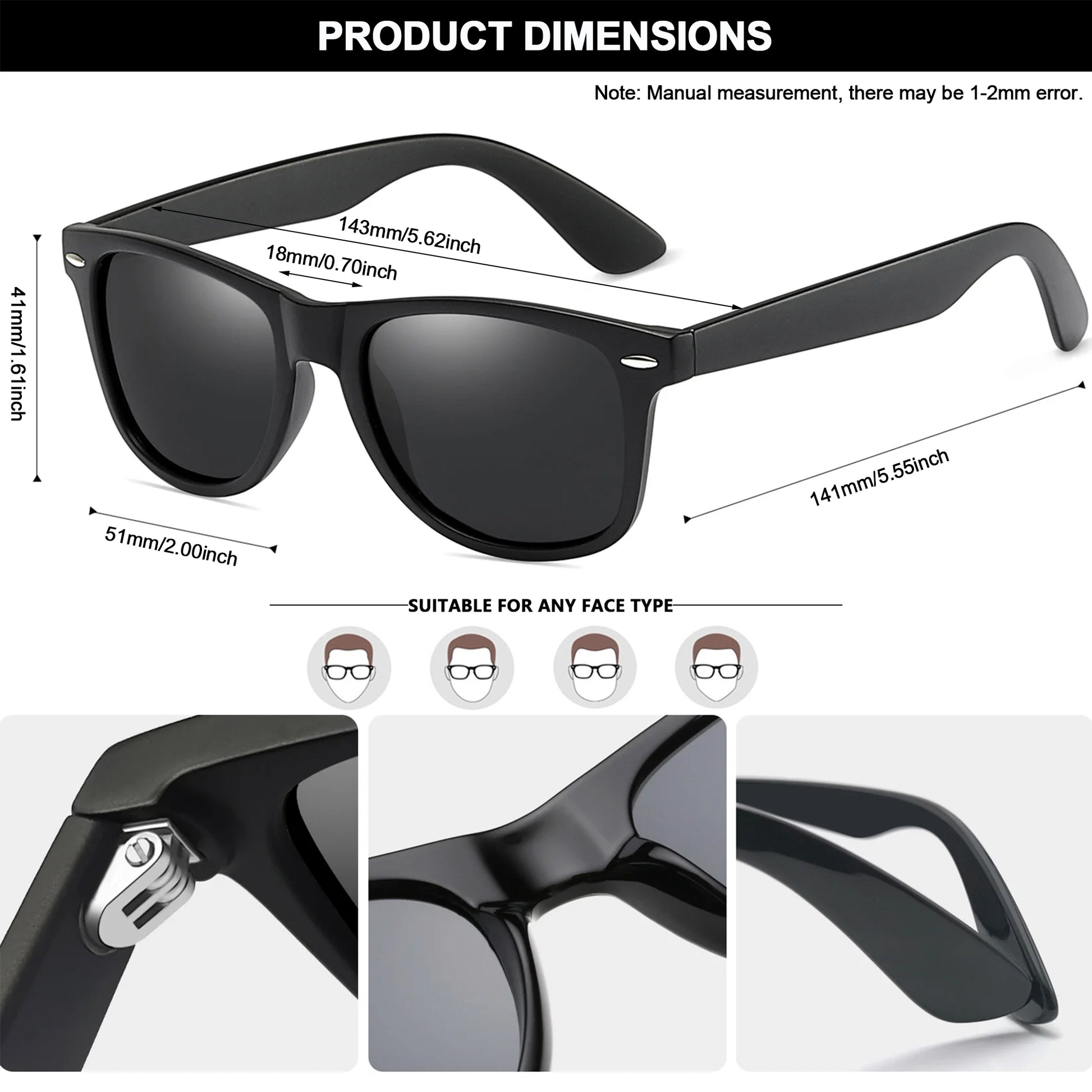 Sunglasses for Women Men, Polarized Womens Classic Fashion Square Retro Mirrored Sun Glasses