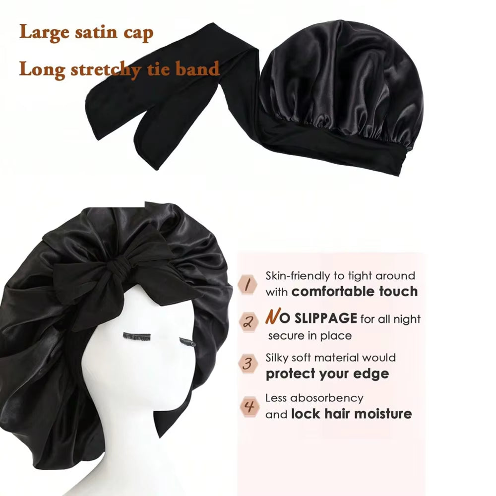 Satin Bonnet Silk Bonnet Adjustable Bonne for Sleeping Hair Bonnet with Tie Band Bonnets for Women Men