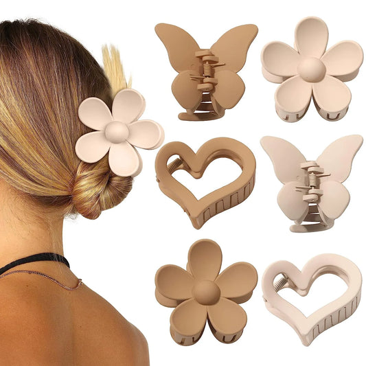 Flower Cute Hair Claw Clips - 4Pcs Flower Hair Clip Nonslip Strong Hold Hair 3 Inch Matte Small Flowers Claw Clips for Women and Girls Transparent