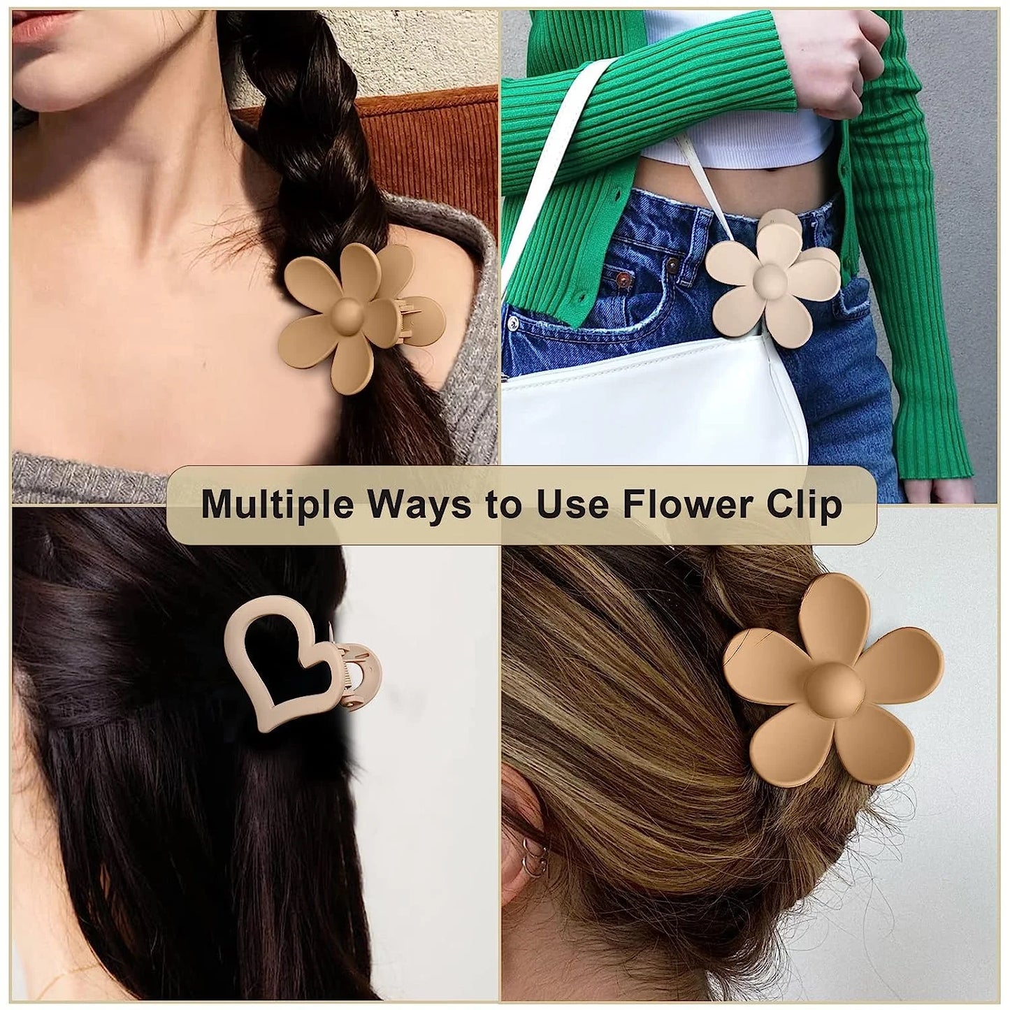 Flower Cute Hair Claw Clips - 4Pcs Flower Hair Clip Nonslip Strong Hold Hair 3 Inch Matte Small Flowers Claw Clips for Women and Girls Transparent